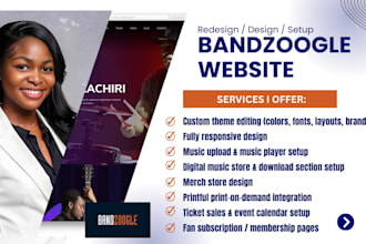 design bandzoogle website, redesign bandzoogle, merch store, music page, epk