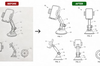 make technical patent drawings and mechanical engineering illustrations vector