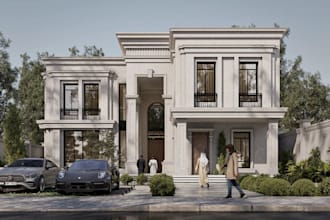 buildup luxury villa house on single plot site development, modern facade render