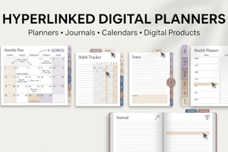 design hyperlinked planner, etsy digital planner, journals and digital products