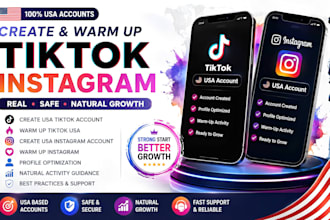 create US tiktok, warm up instagram,  US instagram account, warm up tiktok usa