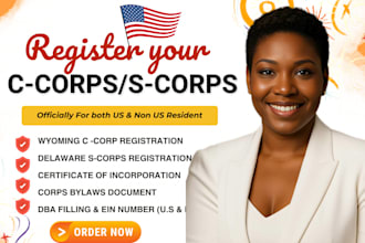 incorporate c corps, s corps in delaware, wyoming get ein number and dba filling