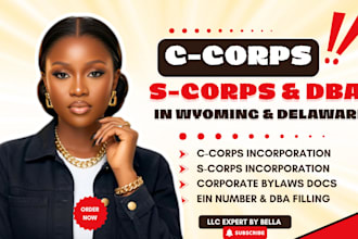 incorporate c corps, s corps in delaware, wyoming get ein number and dba filling