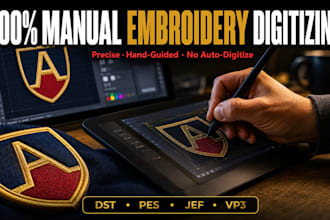 do manual embroidery digitizing for any logo into dst pes jef vp3 format