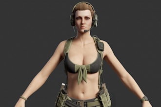 cleanup errors 3d model,game ready poly,nsfw female,character soldier,unreal rig