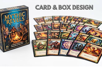 design card game, board game card frame design, and card box for game art