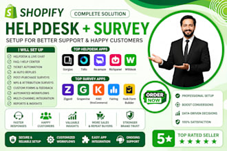 setup your shopify helpdesk, live chat, faq and survey system