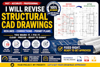 revise structural cad drawings, redlines, corrections and permit plans