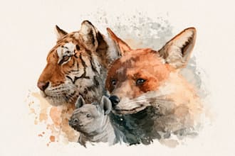 hand paint scientific watercolor animal illustrations