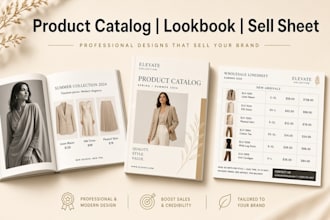 design product catalog, sell sheet, fashion lookbook and wholesale linesheet