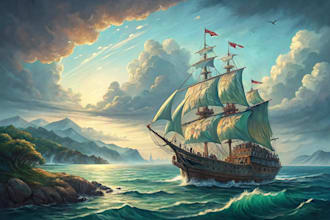 make a ship oil painting based on your ideas