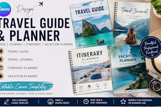 design canva travel guide, travel journal, itinerary planner, vacation planner
