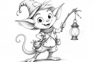 sketch, outline and color cartoon illustrations