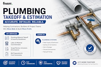 provide detailed construction estimate and take off for commercial plumbing