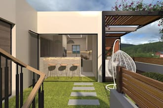 model outdoor lounge balcony with pergola canopy outdoor fireplace a swing chair