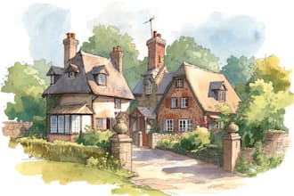 draw architectural sketches of buildings with watercolor