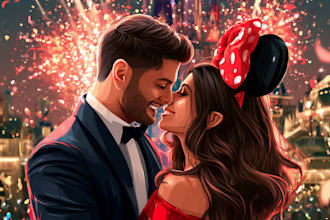 draw cartoon disney couple portrait