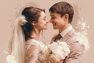 draw couple portrait for wedding illustration