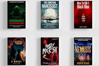 design a dark horror crime thriller book cover, folio and logo