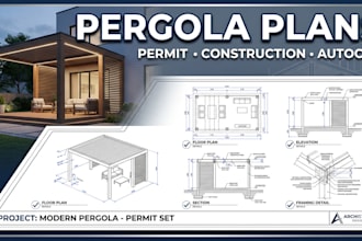 create pergola plans, permit drawings and construction details in autocad