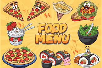 food illustration, cartoon, food vector, menu design, vector