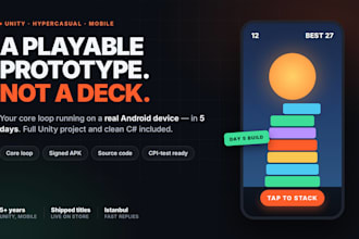 develop a unity 2d mobile game or hypercasual prototype for android