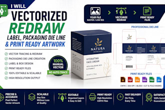 vectorize redraw label packaging dieline and print ready artwork