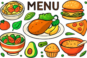 food illustration, cartoon, food vector, menu design, vector