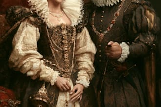 illustrate a romantic family royal couple portrait