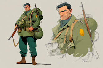 draw 2d game art military character design