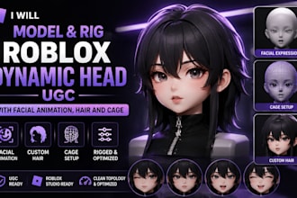 model and rig roblox dynamic head ugc with facial animation, hair and cage
