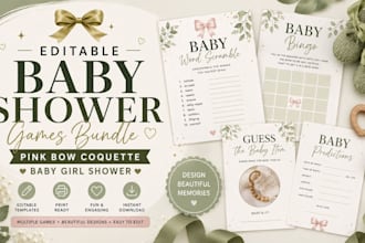 design editable baby shower games bundle pink bow coquette baby girl shower