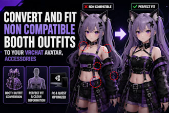 convert and fit non compatible booth outfits to your vrchat avatar, accessories