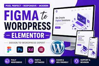 convert figma PSD or xd design to wordpress elementor website