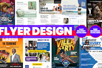 design flyer, door hanger, post card design and media kit