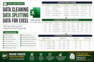 clean, merge, format, split excel data