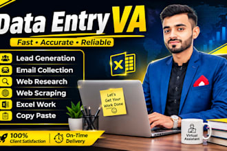 do data entry VA, email searching, lead generation and web research