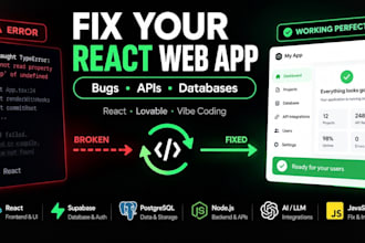 fix debug and complete your react web application