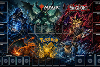 design custom tcg playmat, card game mat, gaming deskmat and playmat artwork