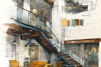 do watercolor style architectural or interior illustration