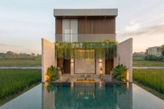 design exterior with a tropical and balinese villa style