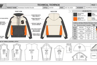 fashion design streetwear apparel hoodie tech pack tshirt clothing tech pack
