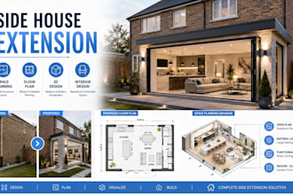 create house extension with space planning, floor plan and realistic 3d design