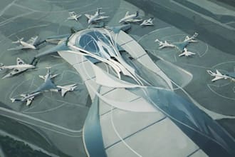 design 3d airport terminal, aviation master planning, airport layout, elevation