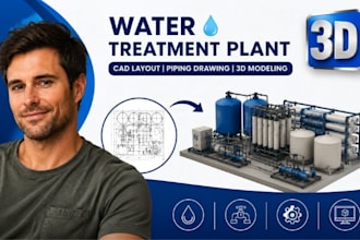water treatment plant cad layout, piping drawing  3d modeling