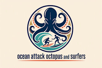 design a quality ocean attack octopus  surfer mascot logo