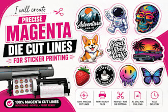 create precise magenta die cut lines for sticker printing