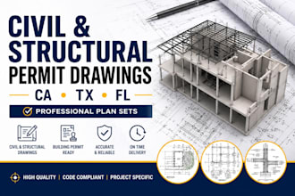 create structural engineering drawings for califonia  texas florida  permit