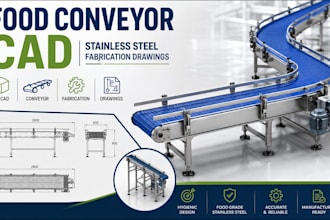 food processing conveyor cad, stainless steel equipment and fabrication drawings