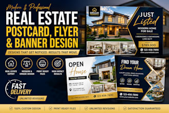 design modern real estate postcard, realtor flyer, property banner design